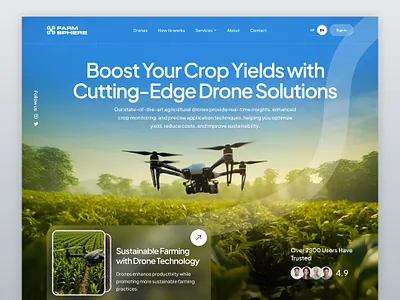 Farm Sphere - Agriculture Technology Website agristartup agro ai algiculture argiculture automation clean crops design drone farm farmer farming landing page mechine learning technology ui uiux web website