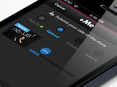 Concept Design for new feature 5 app article bar concept dark design gradient hi images iphone menu mobile photo progress redesign res revamp today ui upload usa ux view