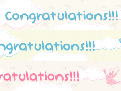 Baby email header baby blue clouds congratulations email handprint header pink stitch