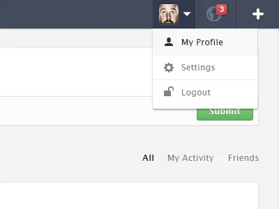 My Profile activity add admin clean down drop dropdown friends notification profile simple streams