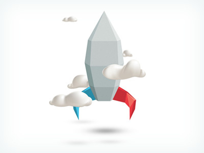 Rocket blue clean clouds illustration red rocket space white