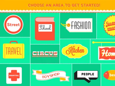App Menu detail app circus fashion hospital ipad kitchen people school street toyshop travel words