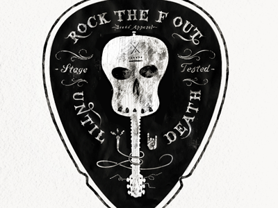 RTFO Skull Guitar / Pick Crest apparel art band black crest distressed edgy flourish gritty guitar hand hardcore horns logo metal mic music pick punk rock serif shirt skeleton skull string tuscan type typography