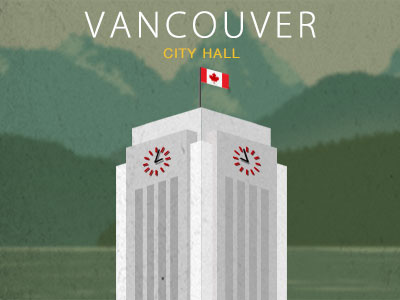 Vancouver City Hall Vector architecture art bc british columbia building canada clock digital icon illustration line mountains pixel pixelart skyscraper tower vancouver vector white