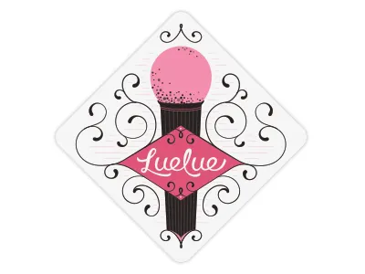 Comedienne Luelue card lettering logo microphone pink swash