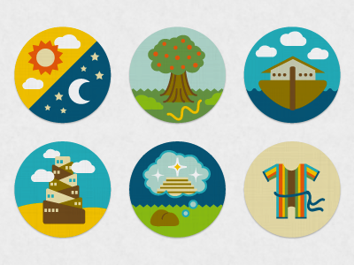 Bible Story Icons: Genesis Series ark bible coat icons moon stars sun tower tree