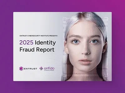 2025 Fraud Report artificial intelligence biometric fraud branding cyber crime deepfake design digital entrust fraud fraud predictions minimal onfido passport photo realistic photography portrait print design report design security striking face