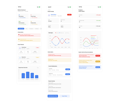 Patients Monitoring Medical Dashboard app design health healthtech hospital medical app medicine minimalistic mobile ui monitoring patients ui uidesign ux