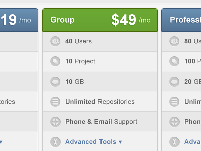 Plans & Pricing Options - V2 button design icon icons plans pricing pricing table shadow table ui web website