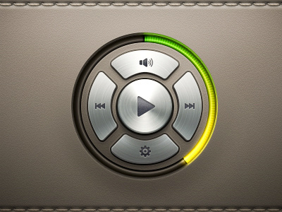 Music player arrow brushed button glass glossy leather light metal music player shine sound stitch texture ui volume widget