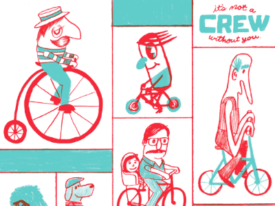 Crew Art Print 2 color analog art print austin bicycle bike characters design drawing illustration poster screen print