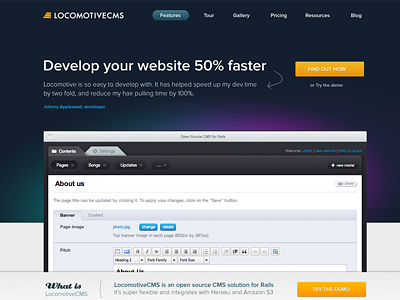 LocomotiveCMS Landing Page home icon landing page signup ui web