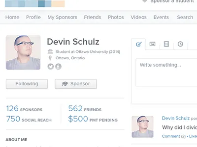 Profile about blue facebook follow portrait post profile sponsors studied twitter ui white