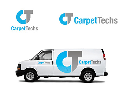 Carpet Techs brand work blue branding carpet gray grey helvetica logo typography van