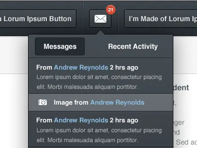 Dropdown button drop down icon mail menu notification notifications ui