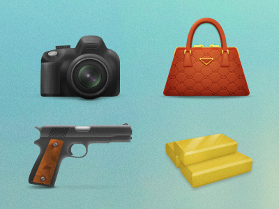 Pawn Icons 1911 bag camera gold bars gucci handbag handgun icon illustration pawn purse slr texture