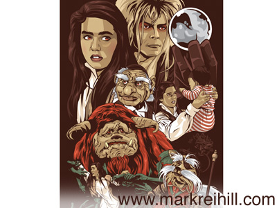 Labyrinth art david bowie fantasy hoggle illustration jennifer connelly jim henson labyrinth ludo magic mark reihill muppets original print puppets