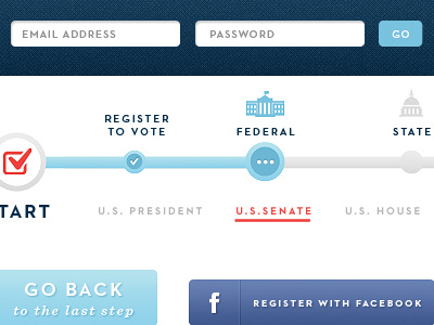 Political Elements buttons clean login politics progress bar register with fb ui website