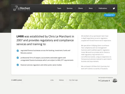 Le Merchant Home Page 2 column clean contact us floating nav footer green grey home page landing page leaf nudds text box ui web design