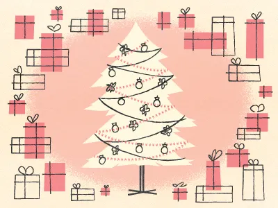 Thinking about the holidays already christmas tree cream ecru gifts illustration pink