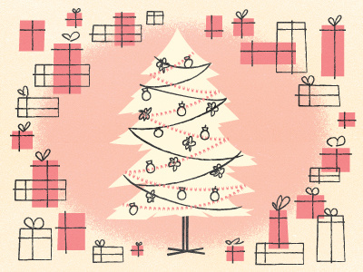 Thinking about the holidays already christmas tree cream ecru gifts illustration pink