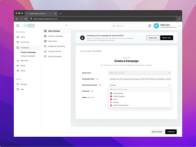 Media Nexus Onboarding advertising media buying platform programmatic ui ux