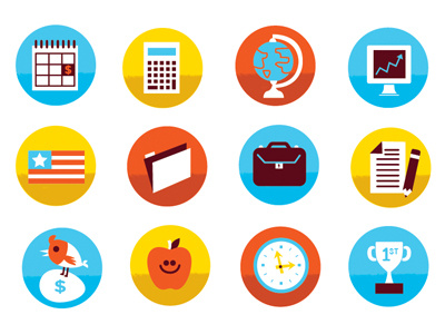 Icons button calculator clock color computer design financial fun globe happy icon icons investment tech