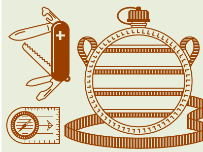 Hiking WIP 2 canteen clean compass hike icons illustration knife nature vector wip