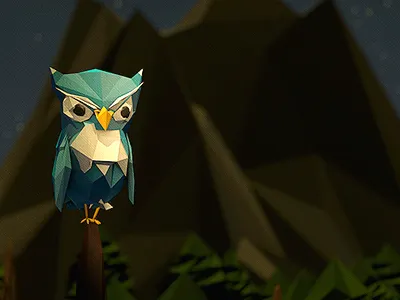 Poly-Owl 3d c4d illustration low poly owl perch polygon tree