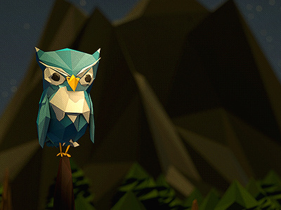 Poly-Owl 3d c4d illustration low poly owl perch polygon tree