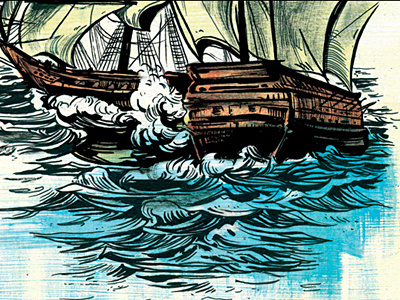 Battle at Sea! art book illustration illustrations ink sea ships texture water