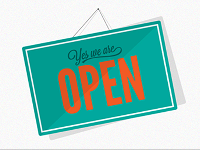 Yes, we are open lavanderia league gothic open sign