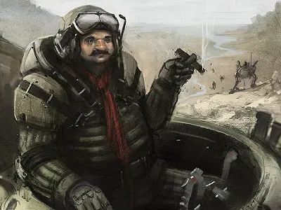 Smoke Break character design concept art power armor