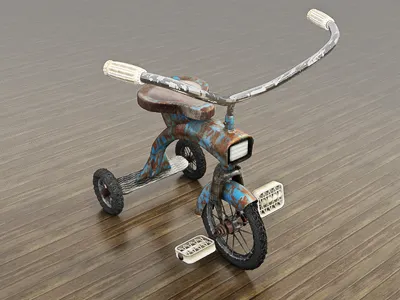 Tricycle 3d bike blue c4d cinema 4d cinema4d handlebar kid metal modeling pedal realistic rendering retro rust texture tire toy transportation tricycle vehicle vintage wheel