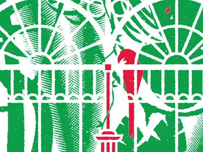 Glasshouse animals green illustration plants print red screen print white