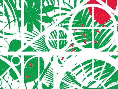 Glasshouse bees animals green illustration plants print red screen print white