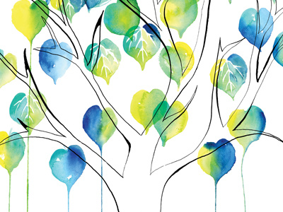 Swing Tree Poster blue green illustration ink leaf leaves pen tree watercolor