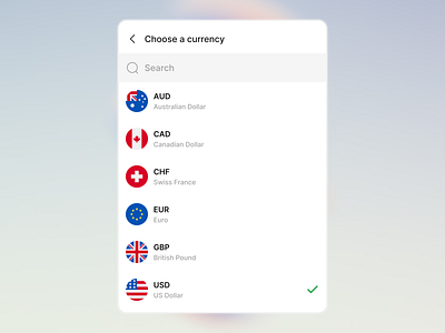 Currency selection concept ✨🪄 crypto wallet currency selection design finance app fintech minimalism ui design uidesign uxdesign wallet app web design