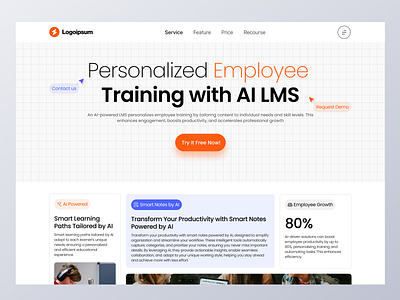 AI-Driven LMS for Tailored Employee Training ai artificial intelligence b2b clean cloud computing learning learning management system lms machine learning minimal startup technology web interface