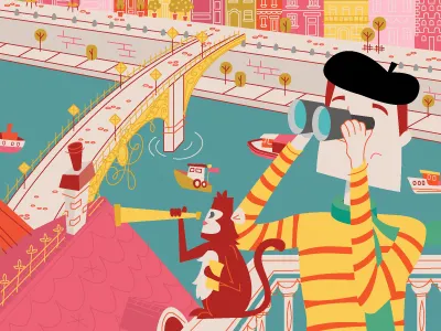 Mystery Project IV binoculars boats bridge buildings chimney monkey roof