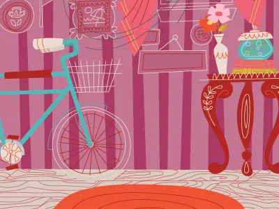 Mystery Project VIII bicycle carpet curtain flowers frames vase