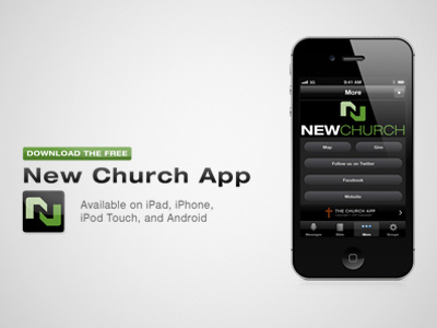 New Church App android announcement app church download ipad iphone ipod itunes new church prereel slide social media