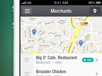 Merchant map dark iphone app light list turquoise