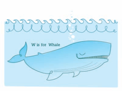 W Is For Whale baby blue illustration waves whale