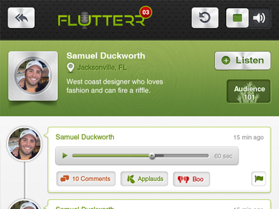 Proifle View & Post green iphone app post profile view record voice post