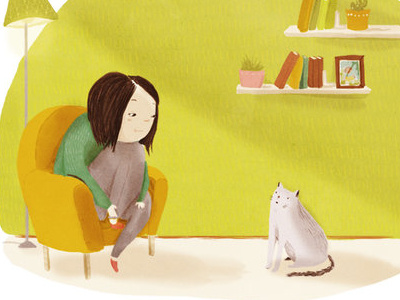 The cat and the human cat illustration light living room