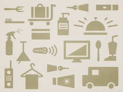 Service Icons bell hop gold icons key one color phone truck tv