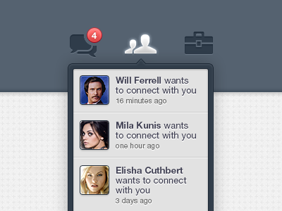 Social app connect contacts dropdown friends messages popup social