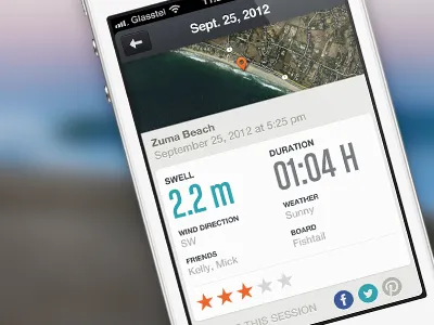 glassy.pro single session forecast interface ios iphone rating session sports surf surfing swell track ui ux wave