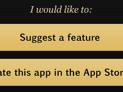 App feedback black buttons dark gold ios ipad manuscript minimalist